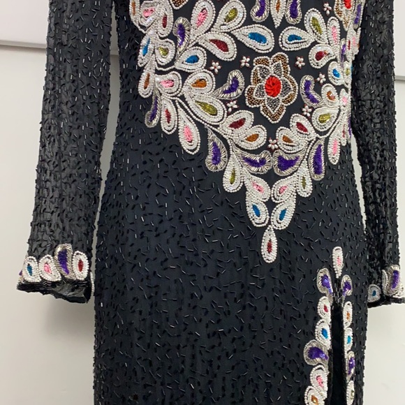 * Vintage Baluchi Creation 100% Silk Sequin Beaded Dress 80’s 90’s Vintage Dress - Picture 5 of 17